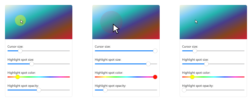 Enlarge and/or highlight the cursor during screen sharing session Examples of cursor settings in screen sharing options